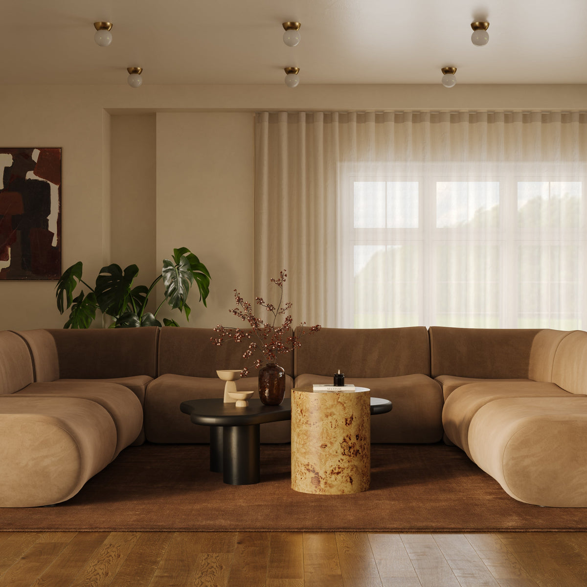 Zenith 8 Piece Latte Brown Performance Velvet Modular U Sectional - Image 2
