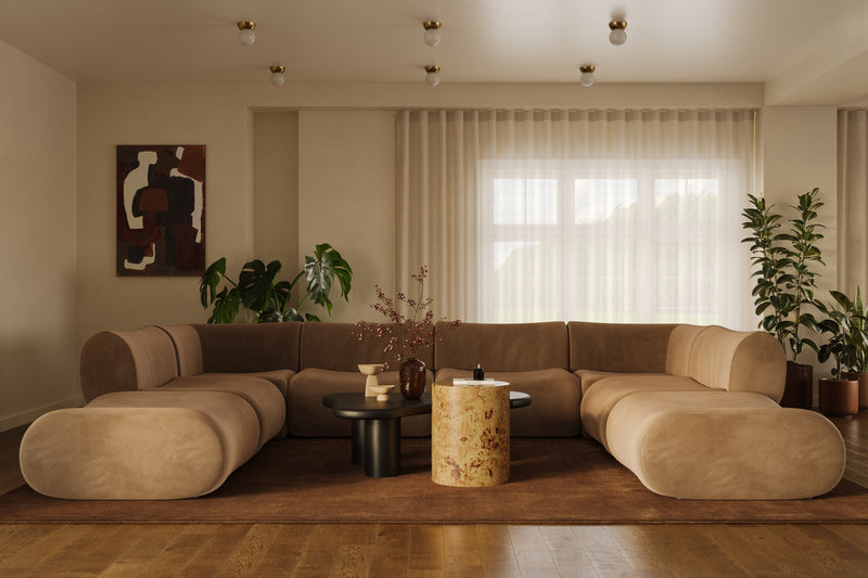 Zenith 8 Piece Latte Brown Performance Velvet Modular U Sectional - Image 2