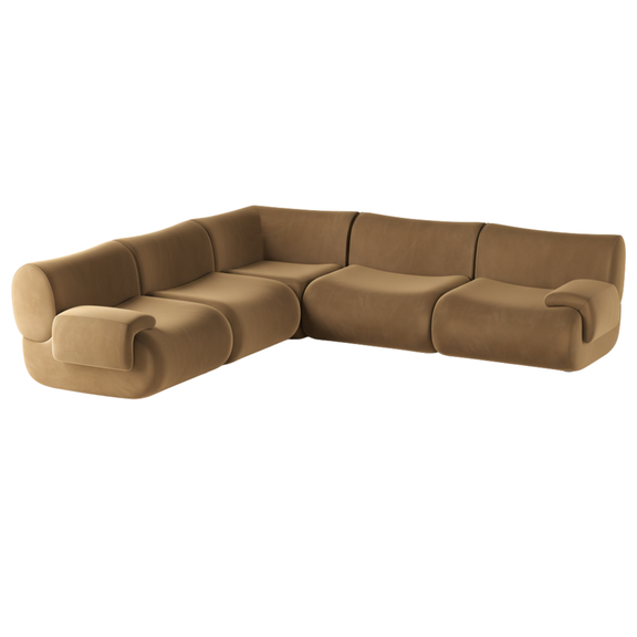 Zenith 5 Piece Latte Brown Performance Velvet Modular L Sectional - Image 3