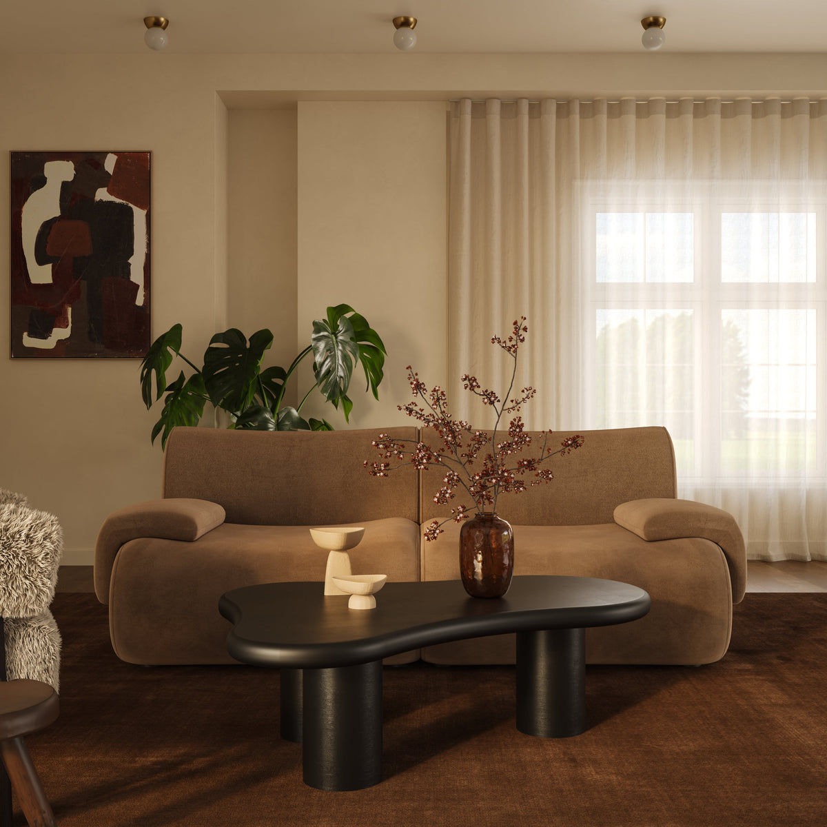 Zenith 80" Latte Brown Performance Velvet Modular Loveseat - Image 2
