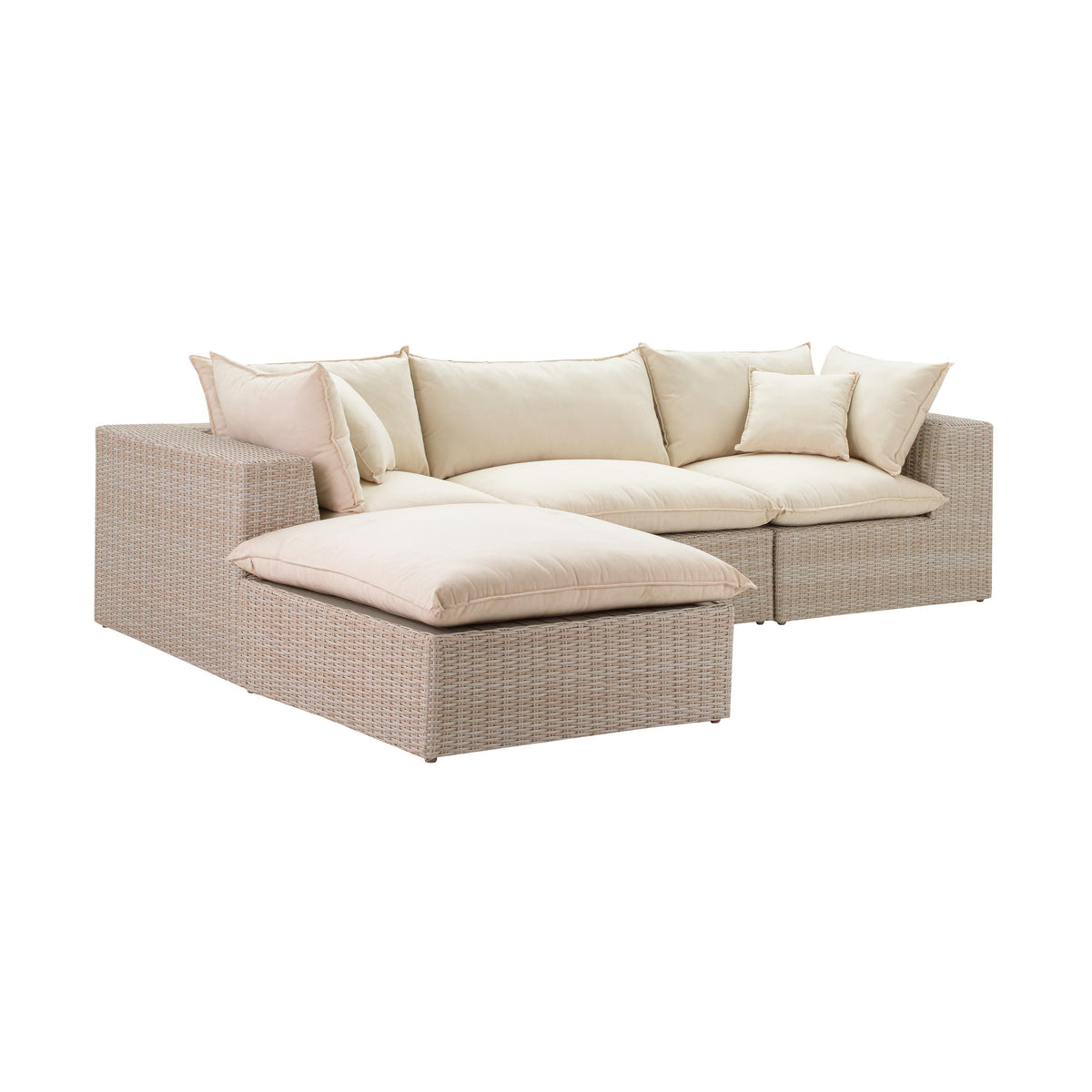 Cali 4 Piece Natural Wicker Outdoor Modular Sectional
