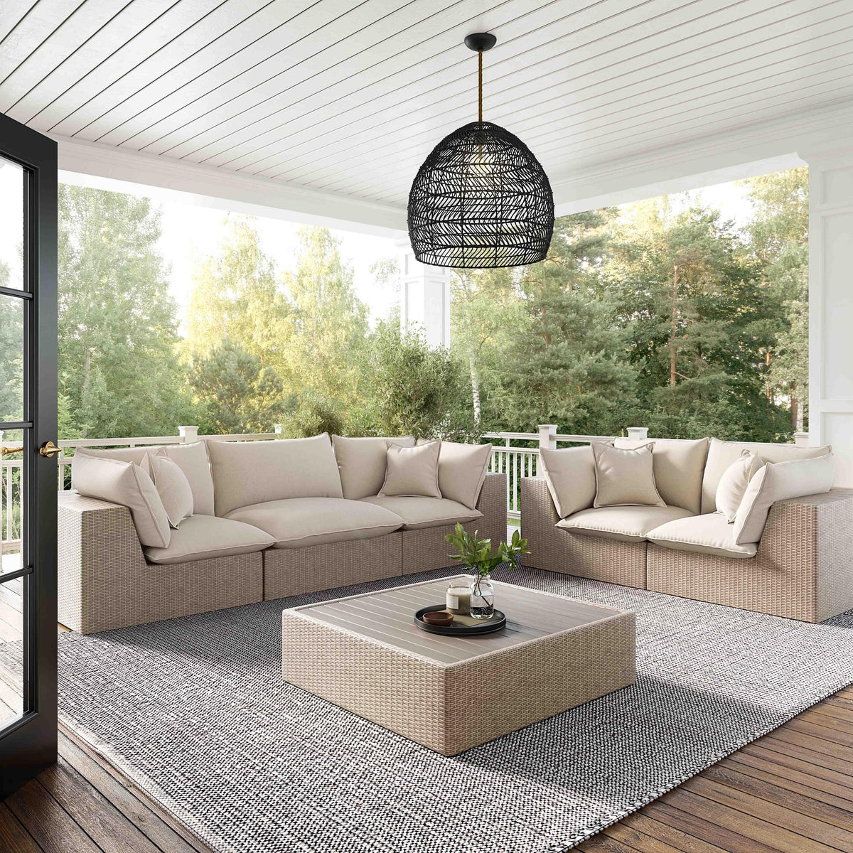 Cali 120" Natural Wicker Outdoor Modular Sofa - Image 2