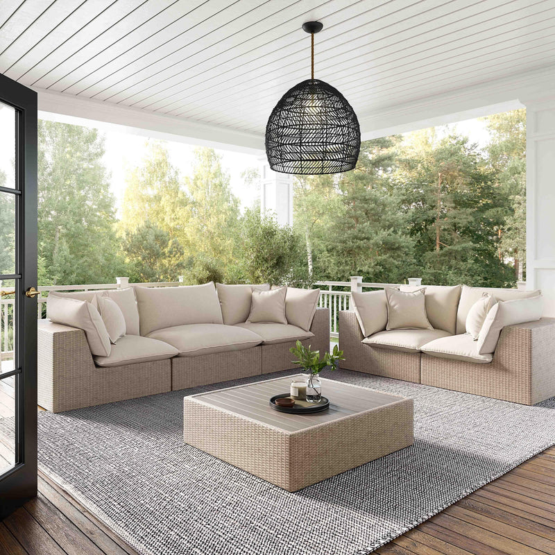 Cali 120" Natural Wicker Outdoor Modular Sofa - Image 2