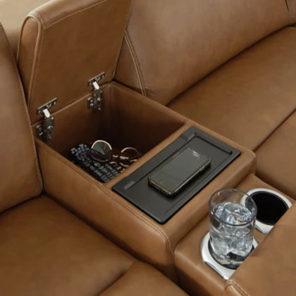 Rally-Up Caramel Leather Power Reclining Sectional