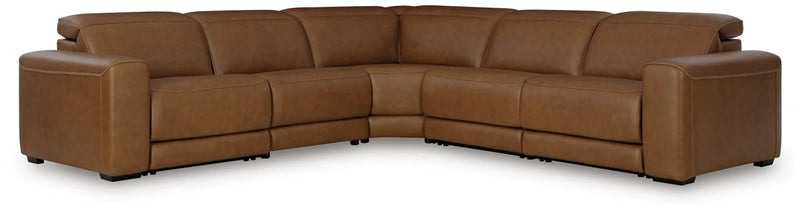 Rally-Up Caramel Leather Power Reclining Sectional