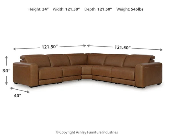 Rally-Up Caramel Leather Power Reclining Sectional