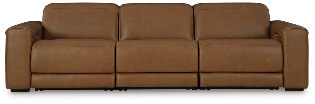 Rally-Up Caramel Leather Power Reclining Sectional