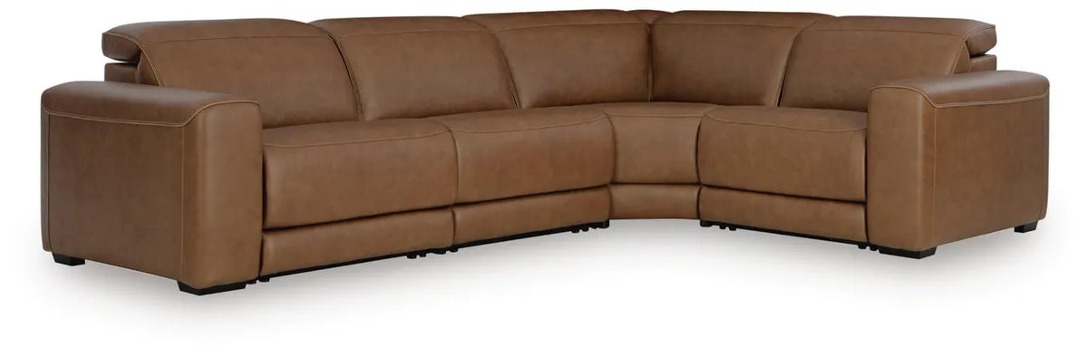 Rally-Up Caramel Leather Power Reclining Sectional
