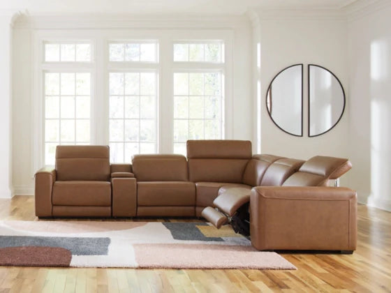 Rally-Up Caramel Leather Power Reclining Sectional