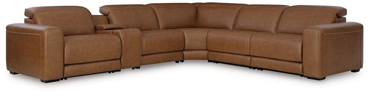 Rally-Up Caramel Leather Power Reclining Sectional