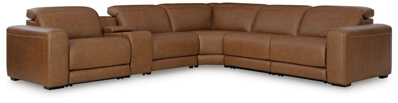 Rally-Up Caramel Leather Power Reclining Sectional