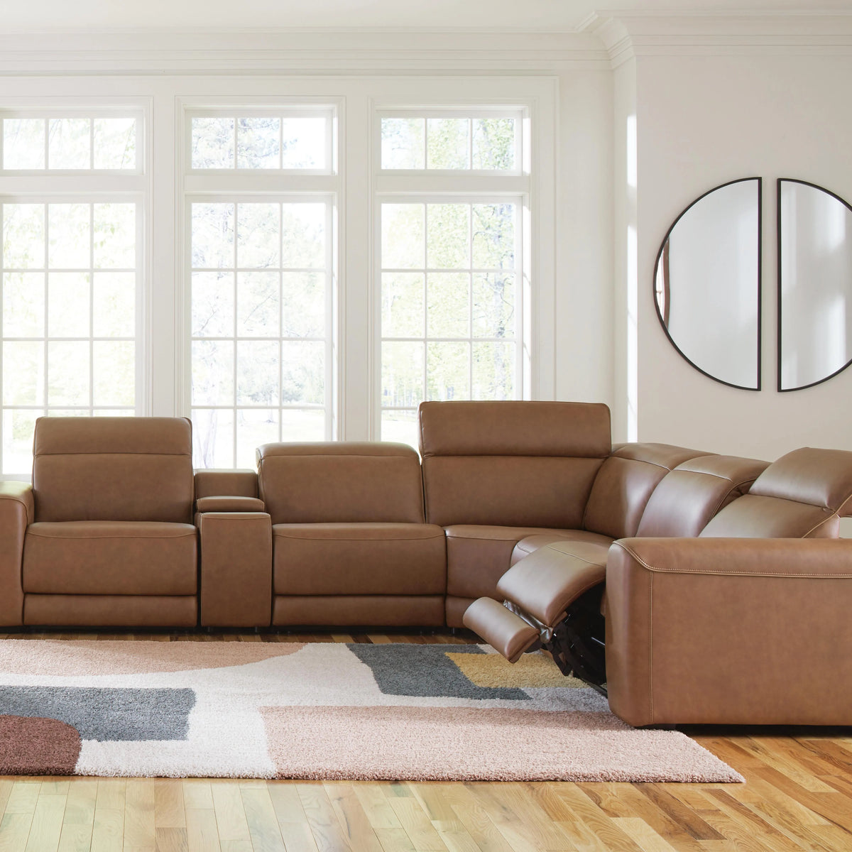 Rally-Up Caramel Leather Power Reclining Sectional