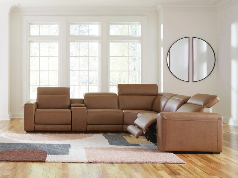 Rally-Up Caramel Leather Power Reclining Sectional