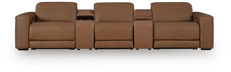 Rally-Up Caramel Leather Power Reclining Sectional