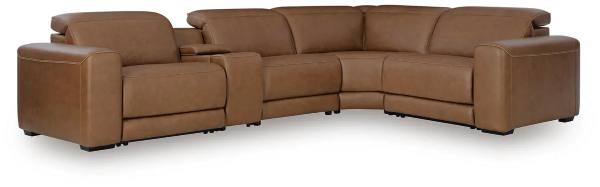 Rally-Up Caramel Leather Power Reclining Sectional