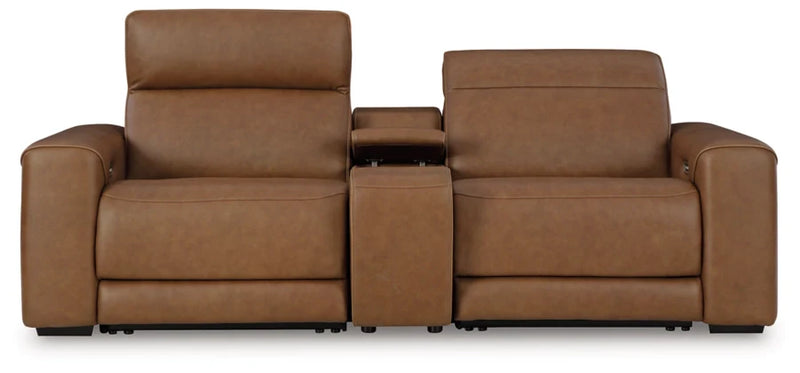 Rally-Up Caramel Leather Power Reclining Sectional