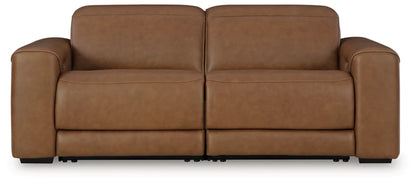 Rally-Up Caramel Leather Power Reclining Sectional