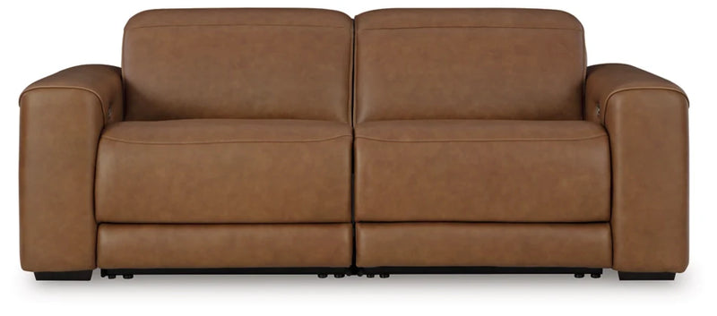 Rally-Up Caramel Leather Power Reclining Sectional