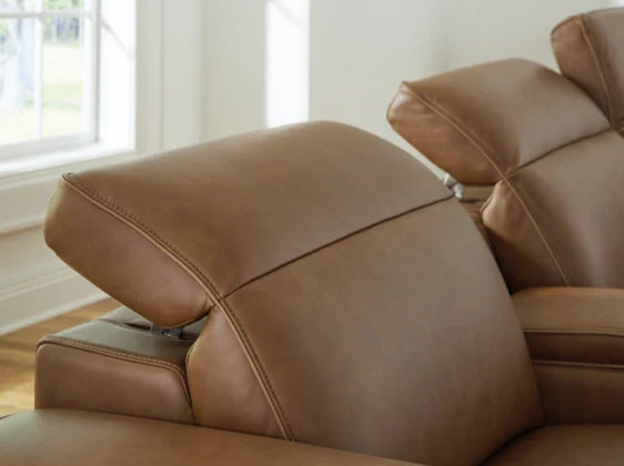 Rally-Up Caramel Leather Power Reclining Sectional