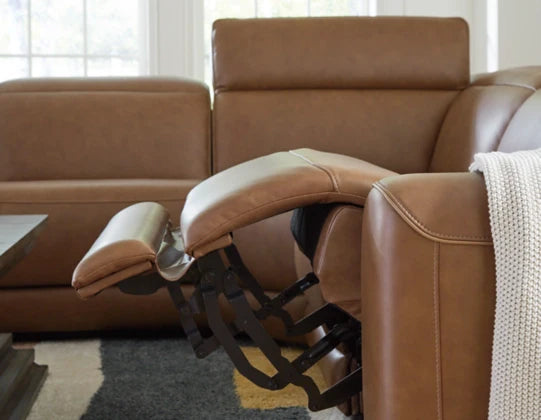 Rally-Up Caramel Leather Power Reclining Sectional