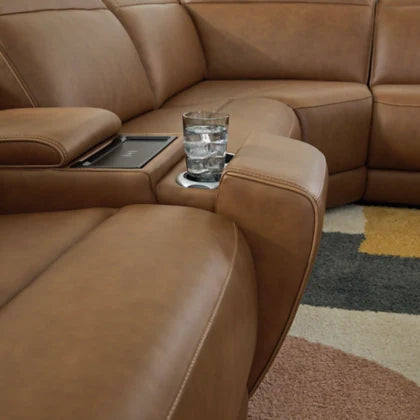 Rally-Up Caramel Leather Power Reclining Sectional
