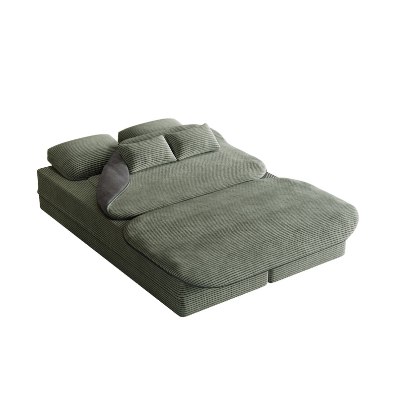 CloudRest Folding Sleeper Sofa – 2-in-1 Corduroy Floor Sofa Bed, 75" Convertible Lounger with Blanket, No Assembly – Beige, Grey Black & Olive Green