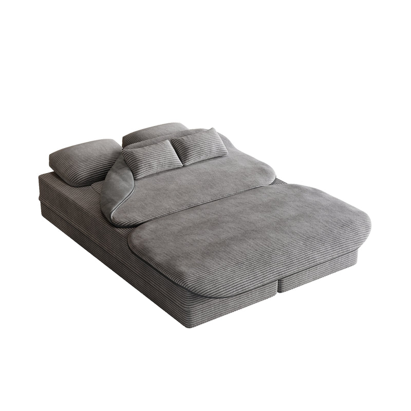 CloudRest Folding Sleeper Sofa – 2-in-1 Corduroy Floor Sofa Bed, 75" Convertible Lounger with Blanket, No Assembly – Beige, Grey Black & Olive Green