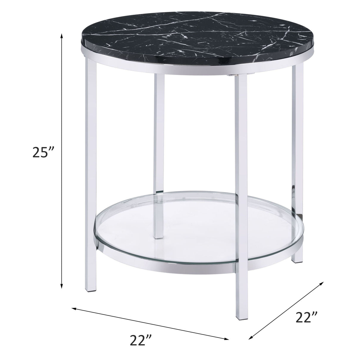 Virlana - Faux Marble Top End Table - Black / Chrome
