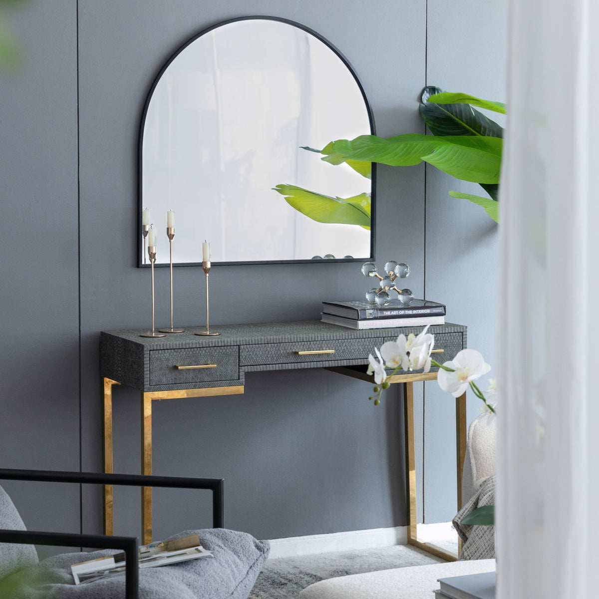 Arched Mirror With Metal Frame, Wall Mirror For Living Room Bedroom Entryway