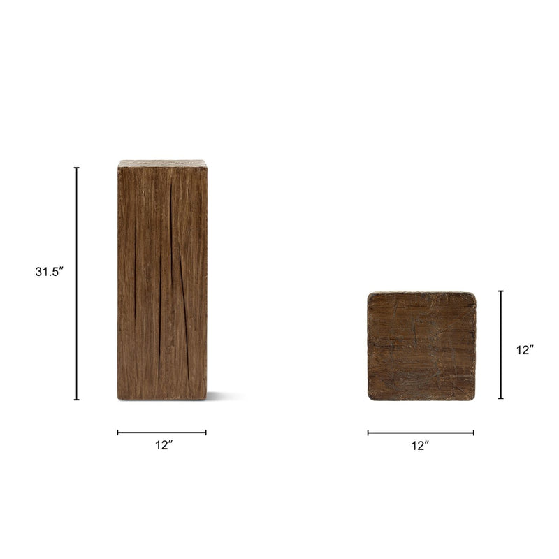 Dark brown wood side table, 31.5 inches high with a 12-inch square top