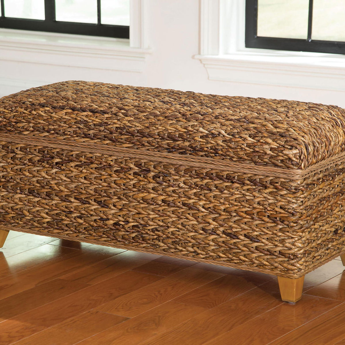 Laughton Hand-Woven Banana Leaf Storage Bench Amber