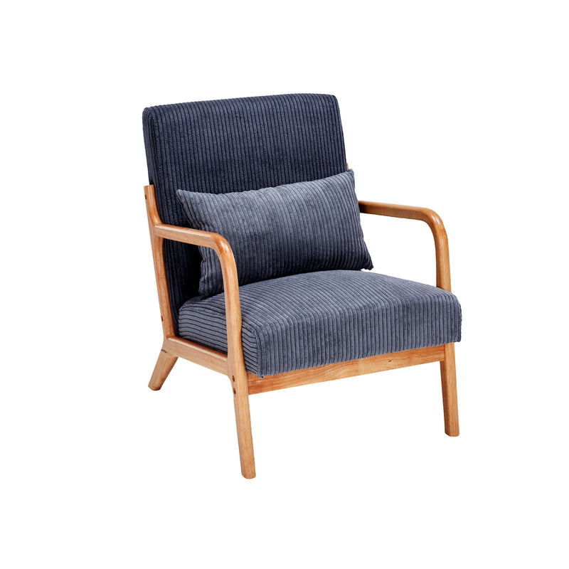 Mid-Century Modern Accent Chair with Pillow Upholstered in Antique Dark Grey Polyester and Solid Wood Frame, Antique Dark Grey