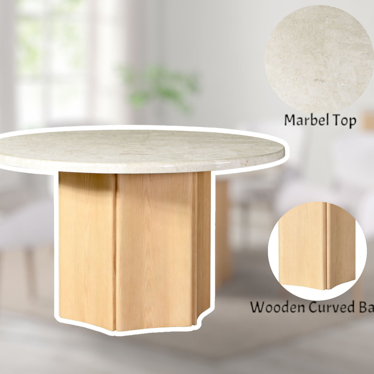Qwin - Marble Top Round Dining Table - Natural