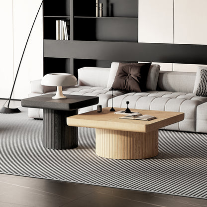 Nesting Coffee Table Set Fluted Cylindrical Base Black