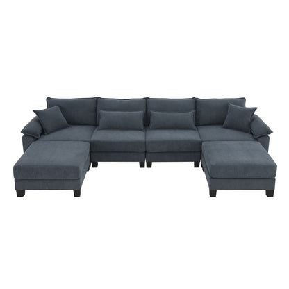 Wide Seat Modular Sectional Bed Sleeper Couch Set With Armrest Pillow 6 Seat, Free Combination Sofa With Ottomans Oversized