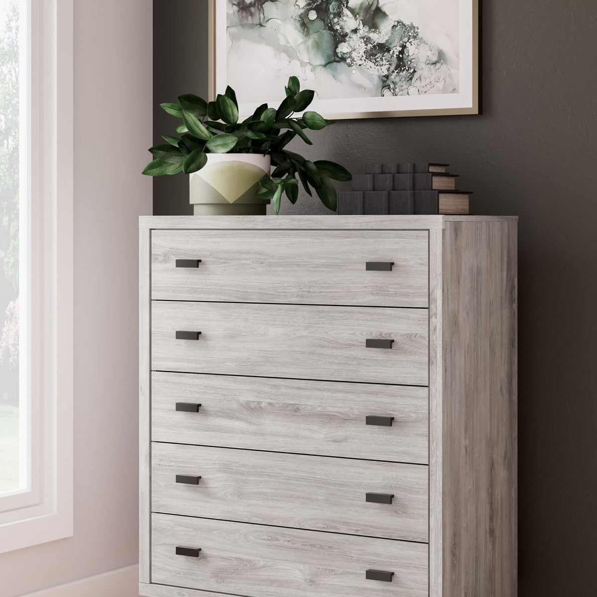 Vessalli - Five Drawer Wide Chest - Black / Gray