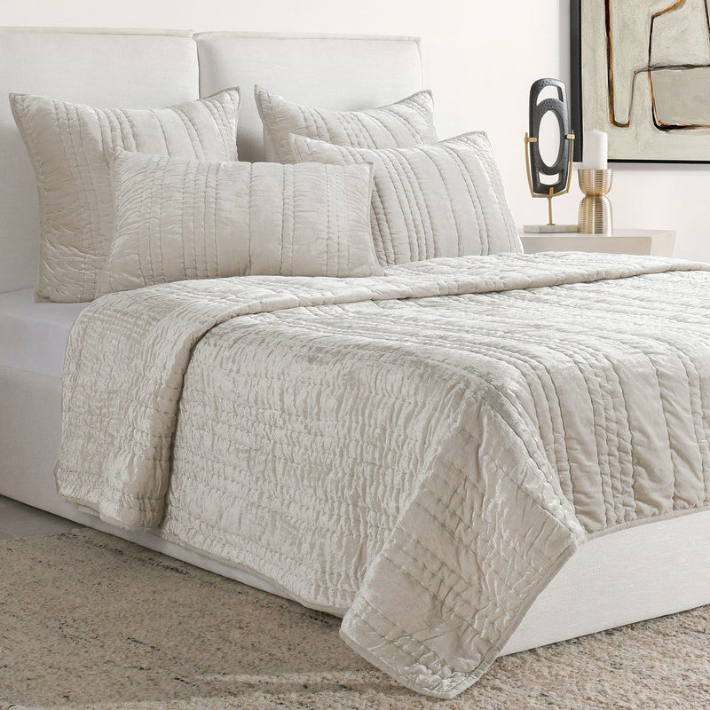 Ivory textured decorative sham pillows with quilted channel stitching