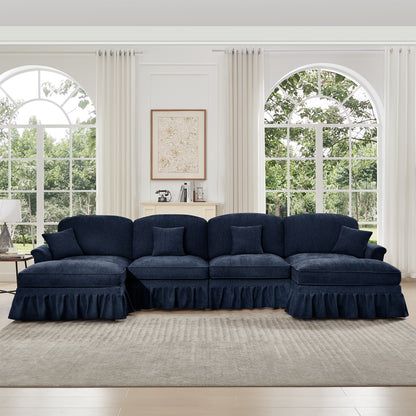 4-Seater Modular U-Shaped Chenille Sectional Sofa - Blue Chenille