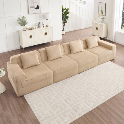 4-Seater Modular Corduroy Sectional Sofa - Camel Corduroy