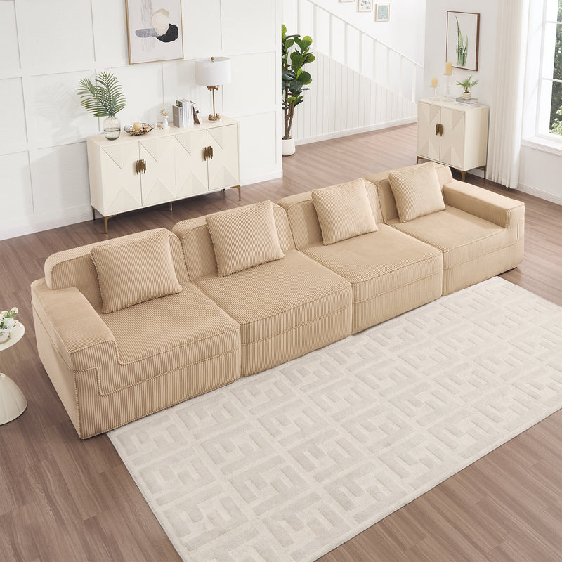4-Seater Modular Corduroy Sectional Sofa - Camel Corduroy