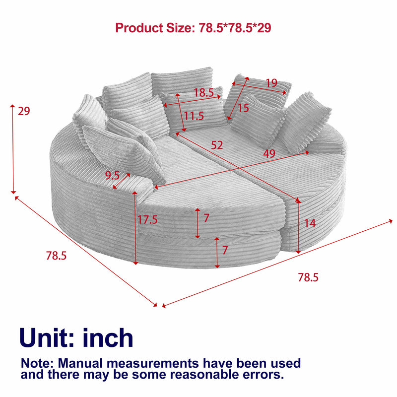 Round Oversized Sofa Bed With 5 Throw Pillows