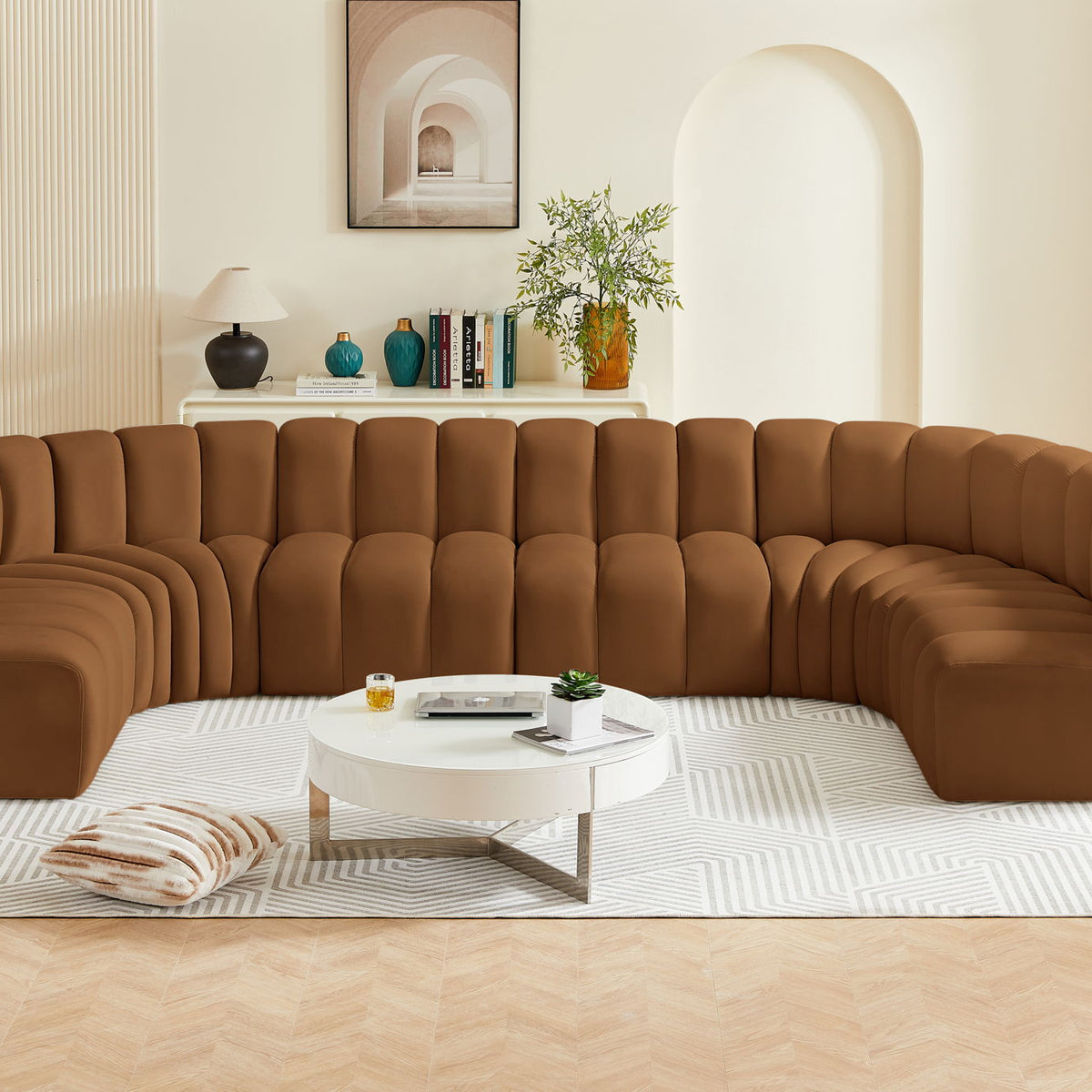 Arc - Velvet Modular U-Shaped Sectional - Saddle