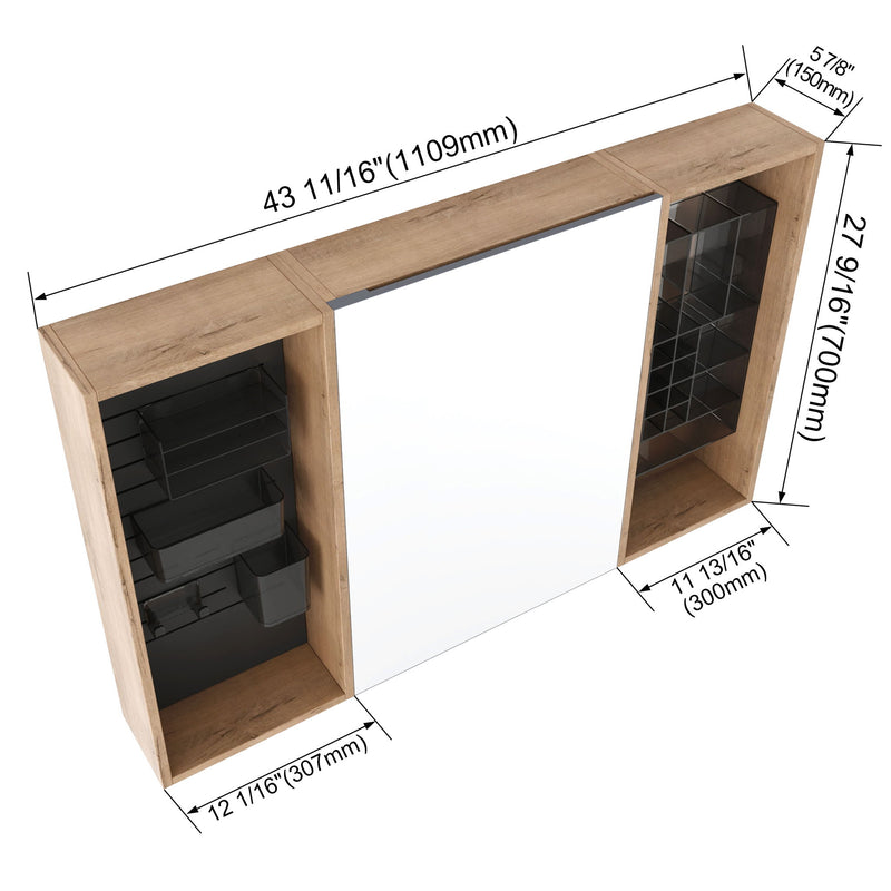 Wall Mounted Bathroom Mirror Cabinet With Storage - Imitative Oak