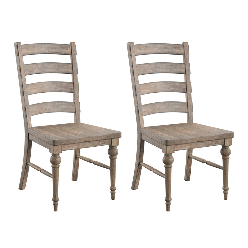 Taupe ladderback dining chair with slatted back and turned legs, set of 2