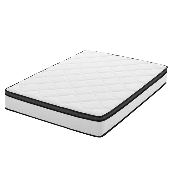 White hybrid mattress with quilted top and black-trim edges