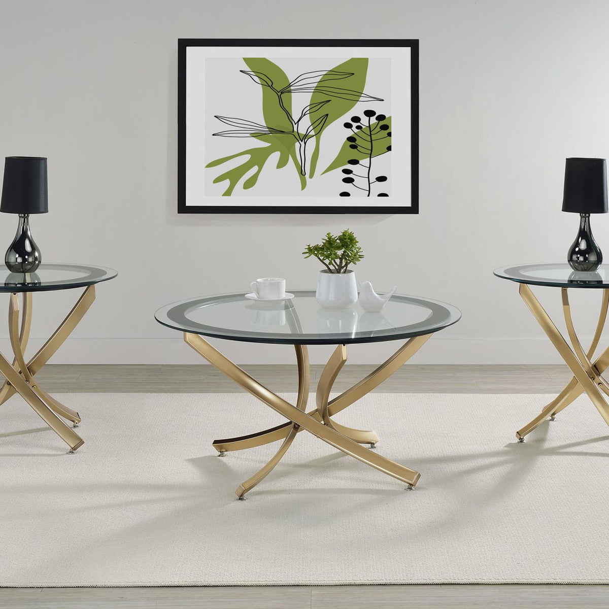 Brooke 3-piece Round Coffee and End Table Set Rose Brass