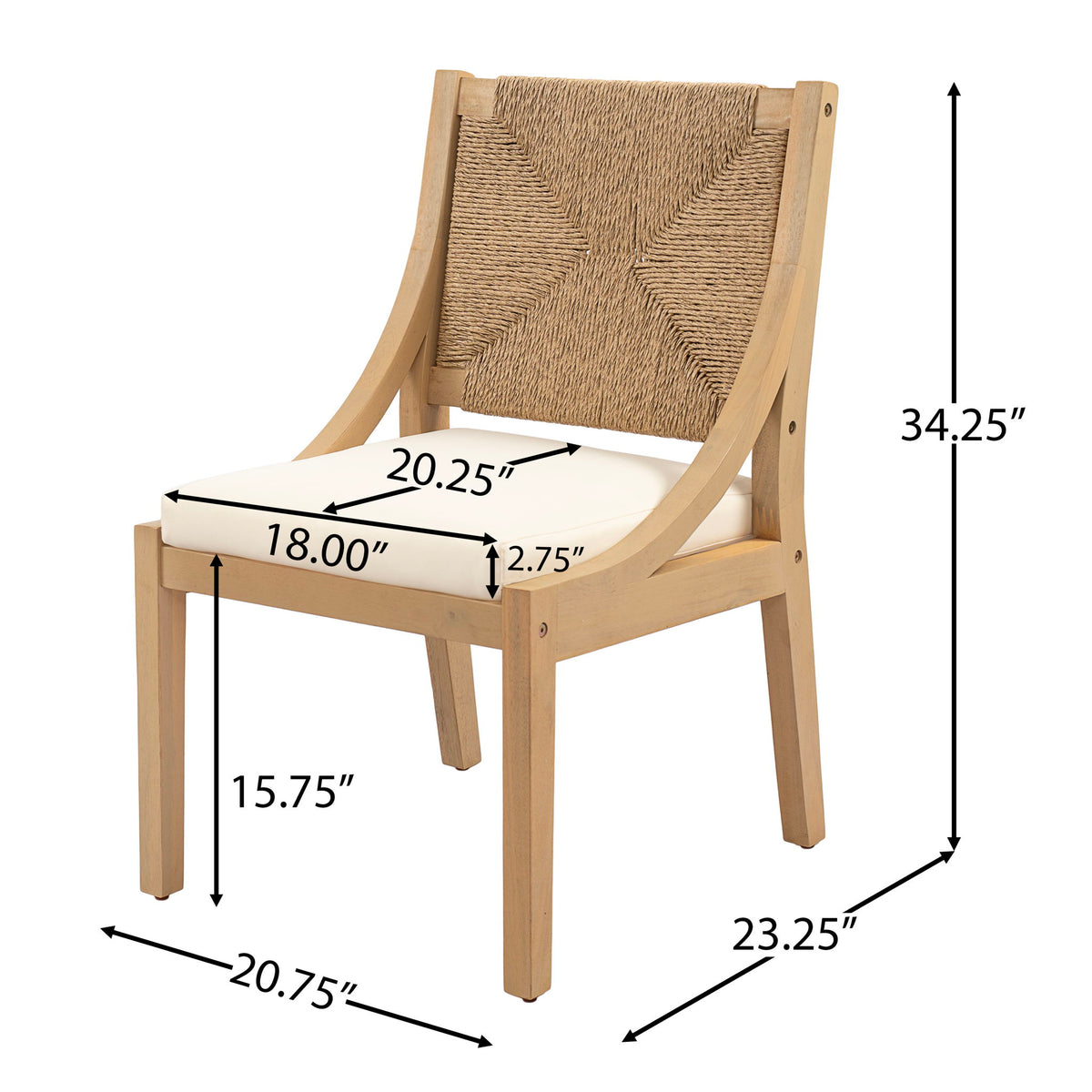 Armless Dining Side Chair, Indoor Outdoor (Set of 2) - Cream / Light Teak / Natural