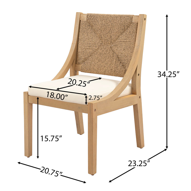 Armless Dining Side Chair, Indoor Outdoor (Set of 2) - Cream / Light Teak / Natural