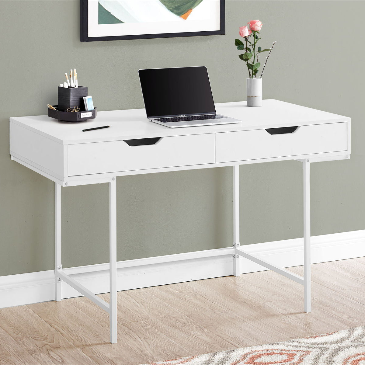 Computer Desk For Home Office, Storage Drawers, Marble Look Contemporary & Modern