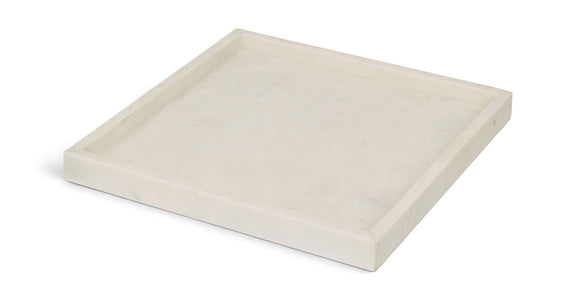 White marble tray with smooth flat square surface and subtle stone veining